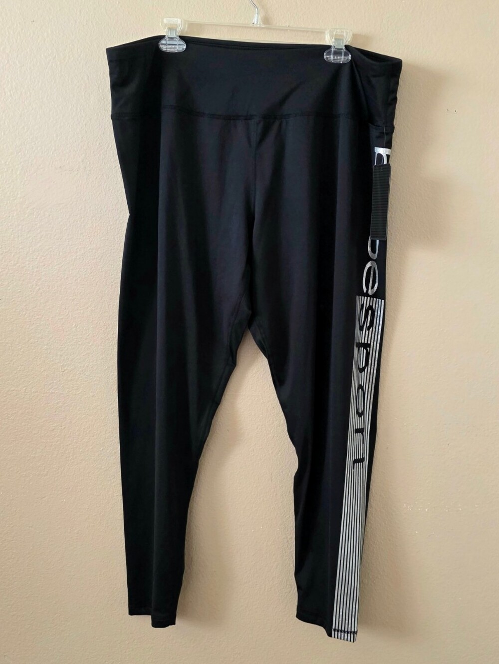 Bebe Womens Black Metallic Logo Side Stripe Athletic Leggings - Size 3X